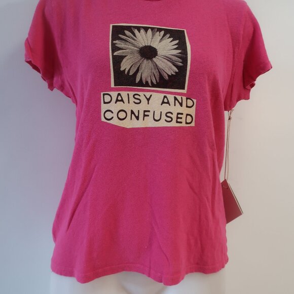 NWT Womens Mother Daisy and Confused Lil Sinful Wash Pink Cotton Linen T-Shirt L - Picture 5 of 9
